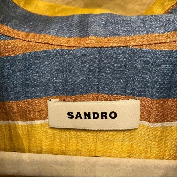 NWT~SANDRO Women Bronx Striped Linen Blend Button Short Sleeve Top Size 3(L) - Picture 8 of 15